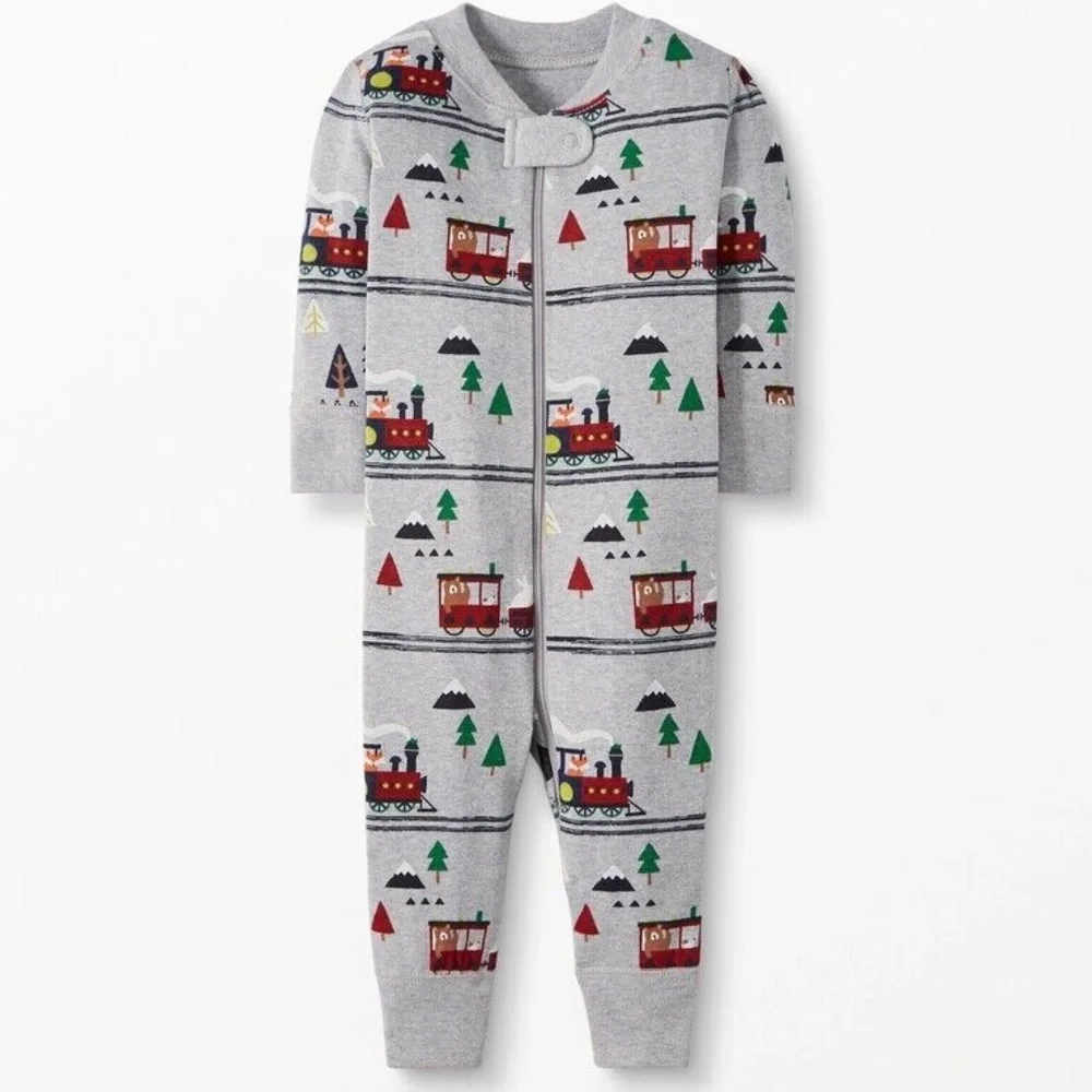 Hanna Andersson Holiday Christmas Trains Organic Cotton Zip Sleeper NWT 50 cm